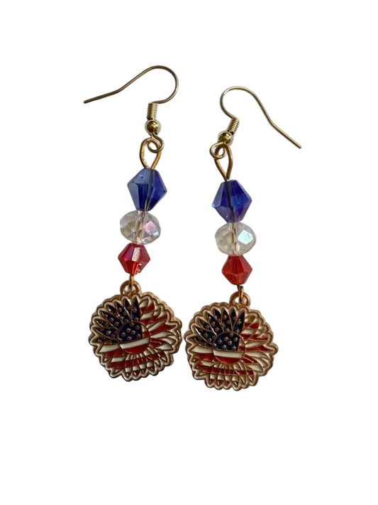 End of Summer Americana Sunflower Earrings - American Flag Flower Dangle