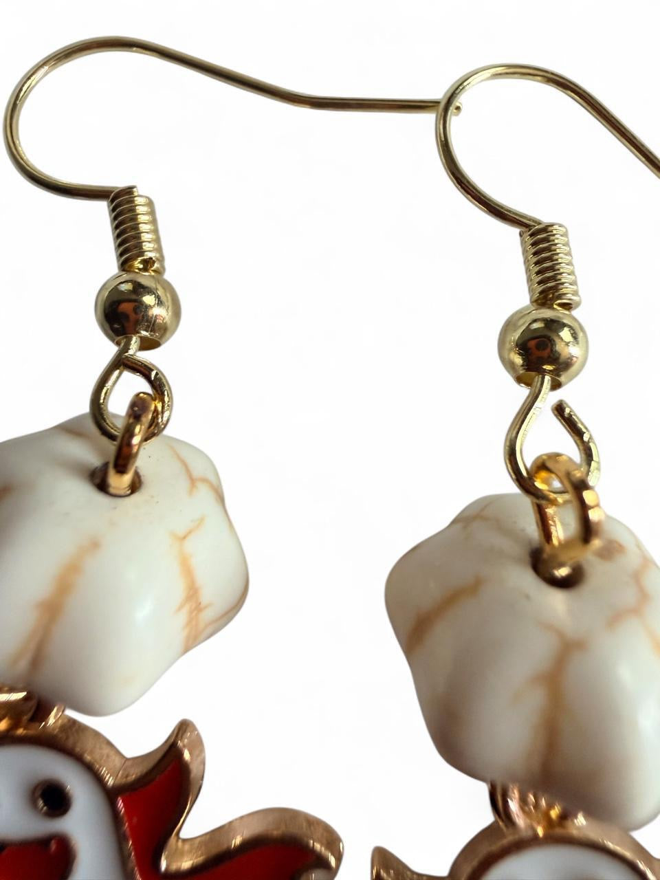 Boo-tiful Ghost Bat Earrings | Cute Halloween Ghost Dangle Earrings | White & Red Enamel Earrings | Boo-tiful Souls Collection