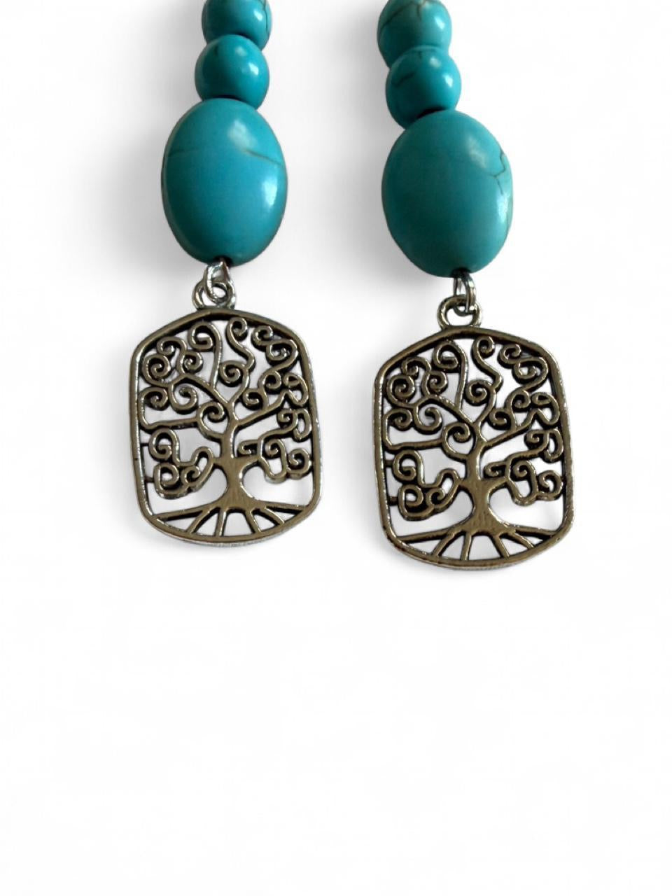 Handmade Turquoise Tree of Life Dangle Earrings – Boho Spiritual Beaded Earrings