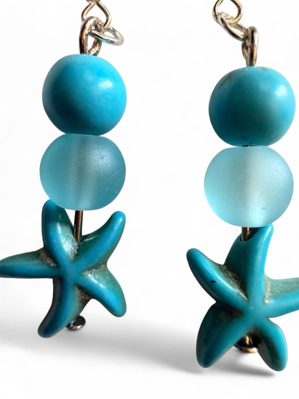 Handcrafted Turquoise Starfish Coastal Dangle Earrings