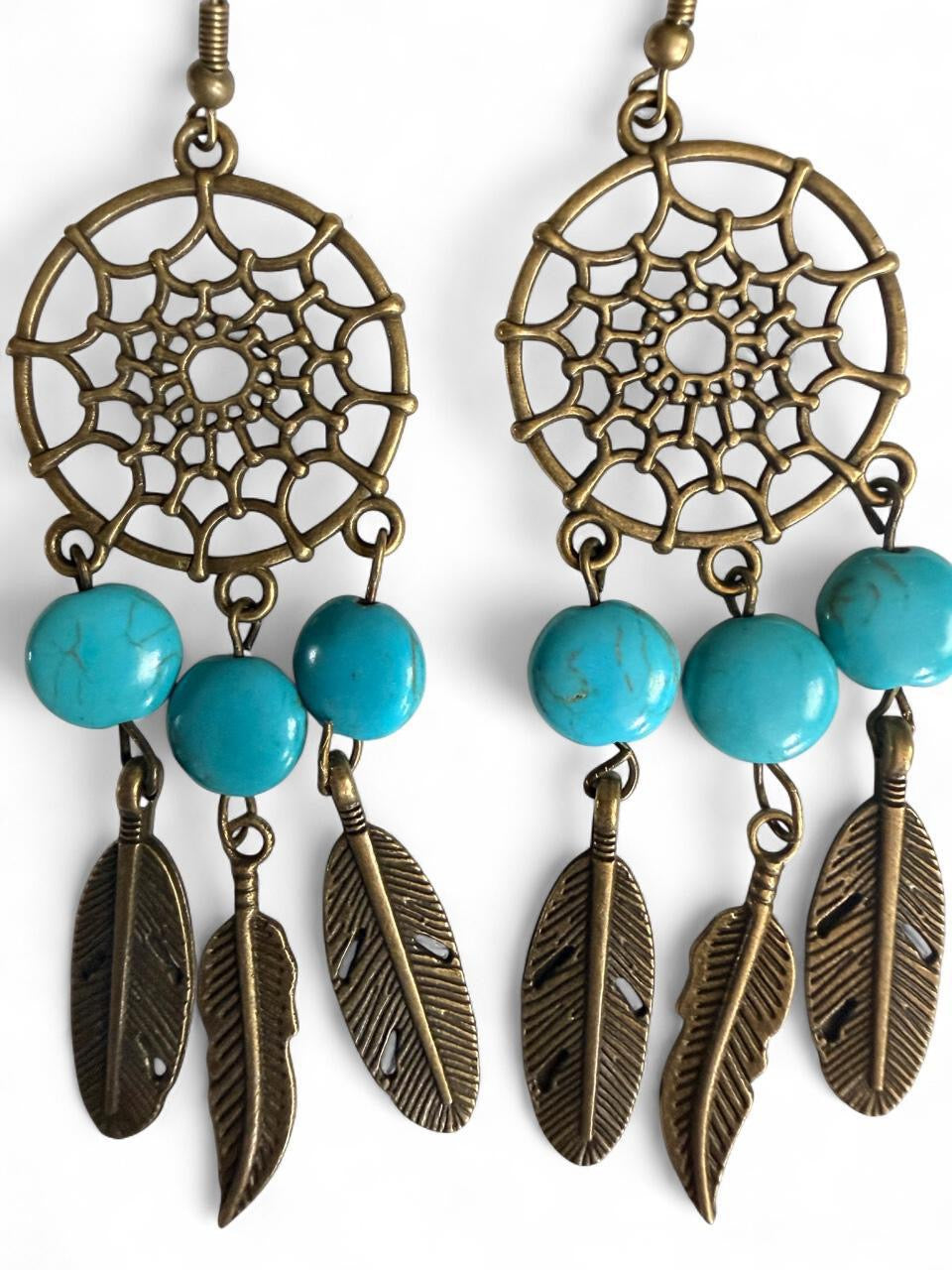 Harvest SOULS Turquoise Dreamcatcher Feather Earrings