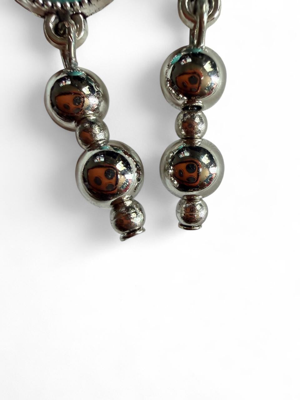 Turquoise Style Cabochon Dangle Earrings | Boho Silver Beaded Jewelry