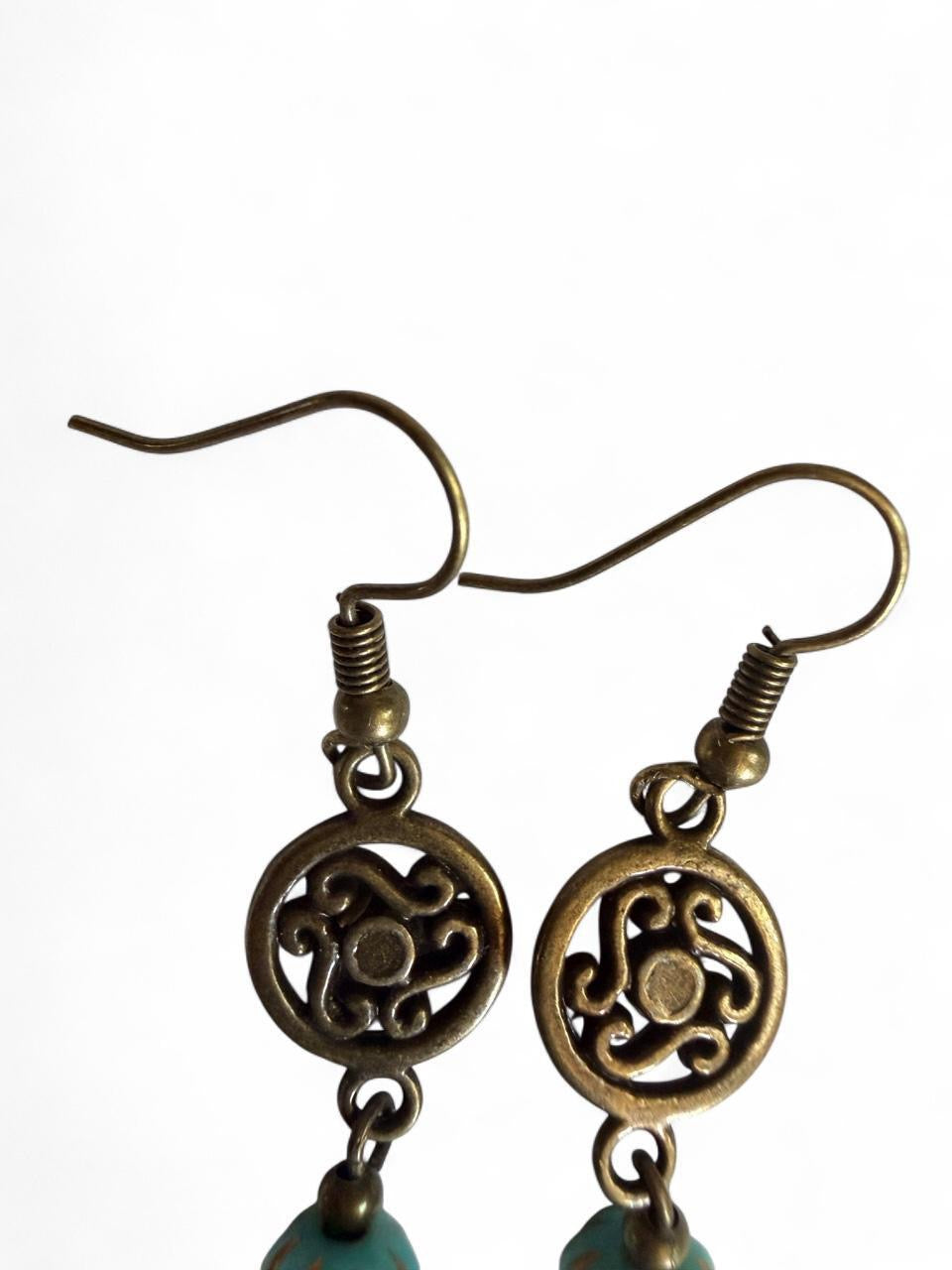 Harvest Souls – Turquoise Swirl & Blue Leaf Earrings