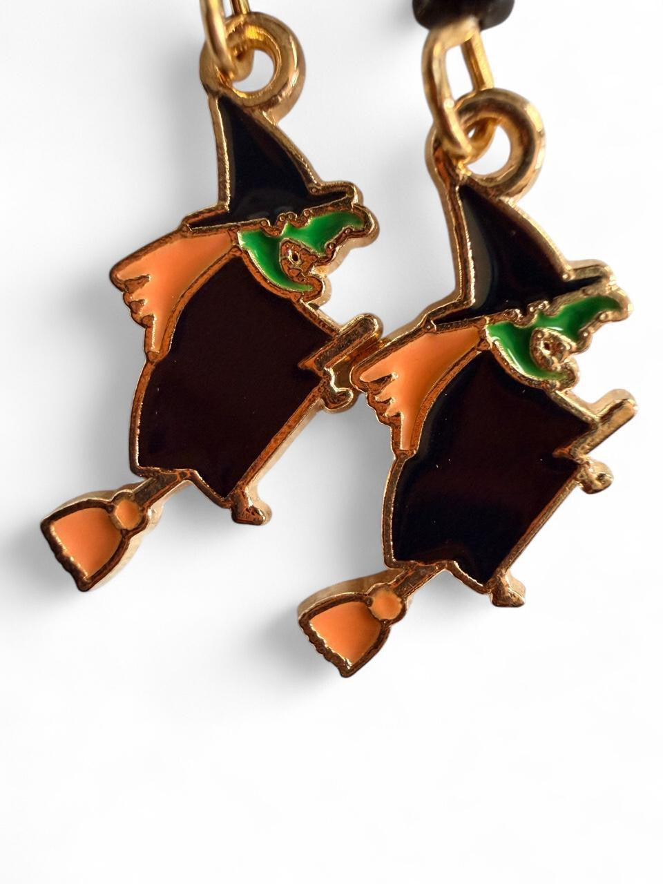Boo-tiful Flying Witch Earrings | Witch on Broom Dangle Earrings | Halloween Enamel Earrings | Boo-tiful Souls Collection