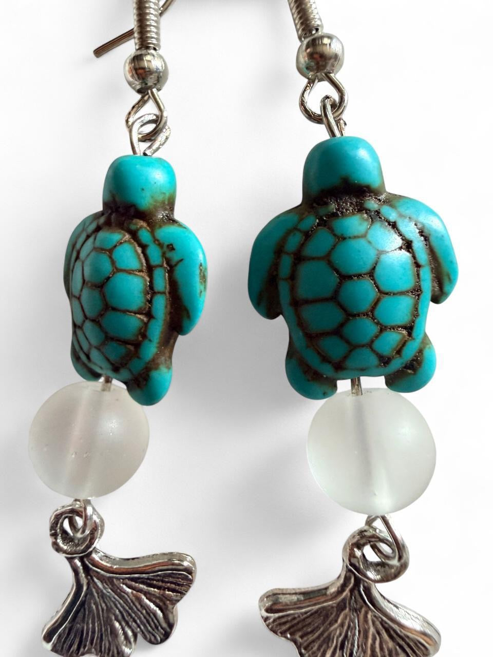 Handcrafted Turquoise Sea Turtle & Whale Tail Dangle Earrings