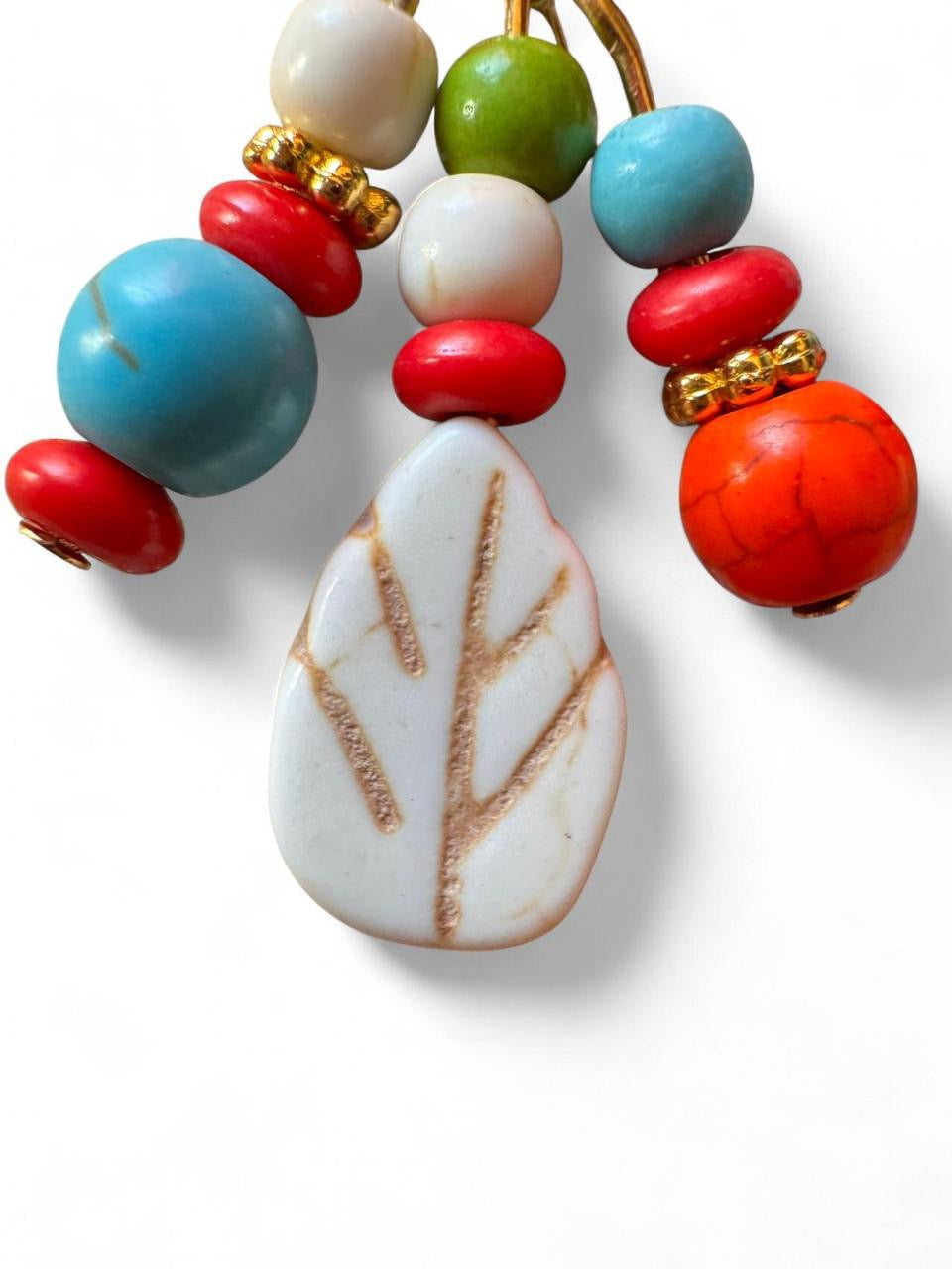 Handmade Colorful Boho Flower & Leaf Beaded Dangle Earrings – Gold Tone