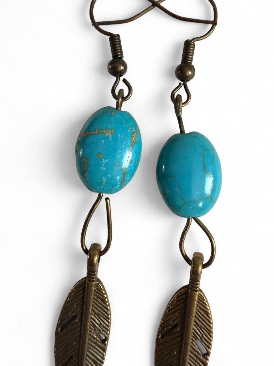 Harvest Souls Turquoise Oval Feather Earrings