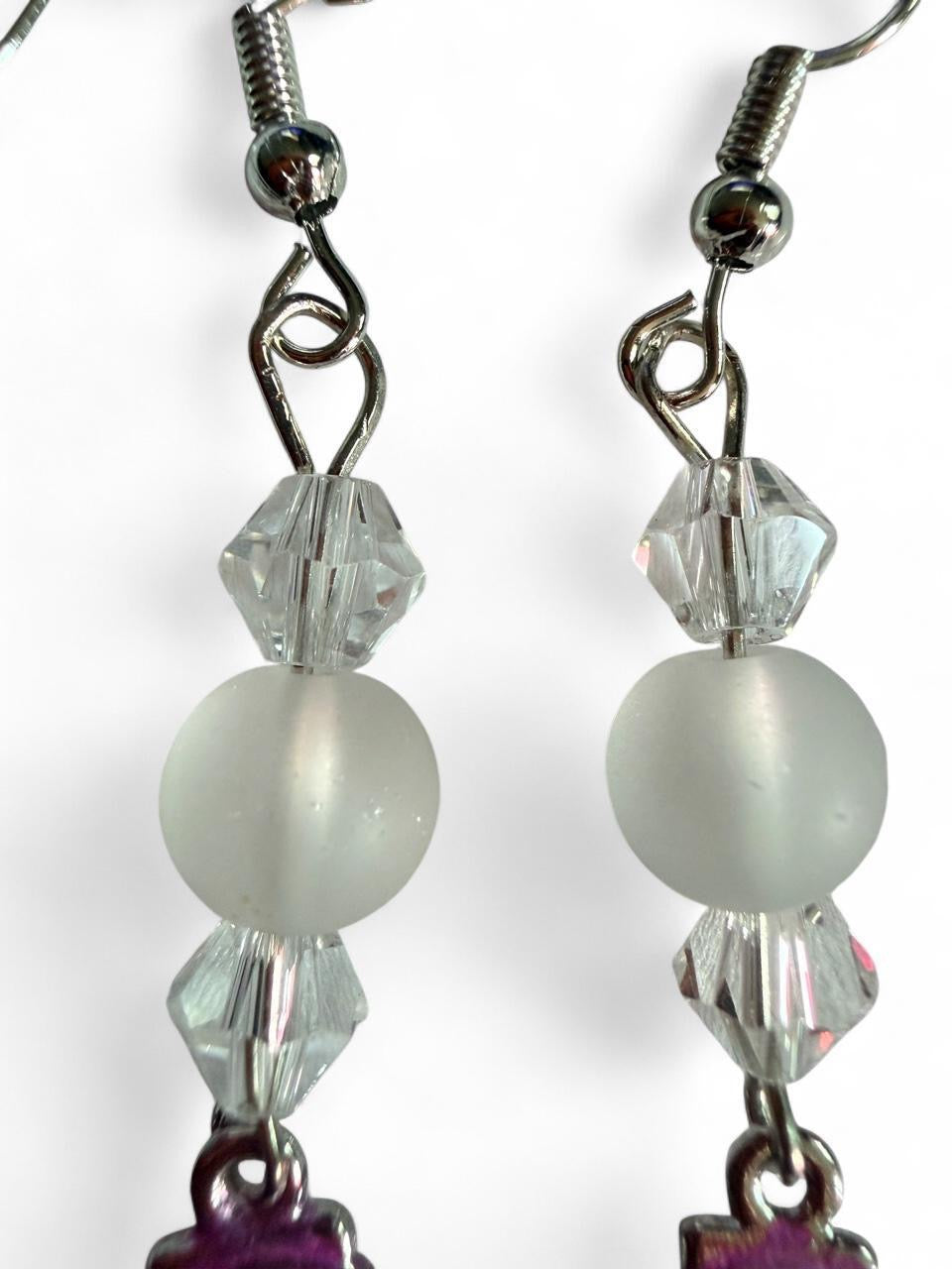 Handcrafted Purple Seashell & Pearl Style Dangle Earrings