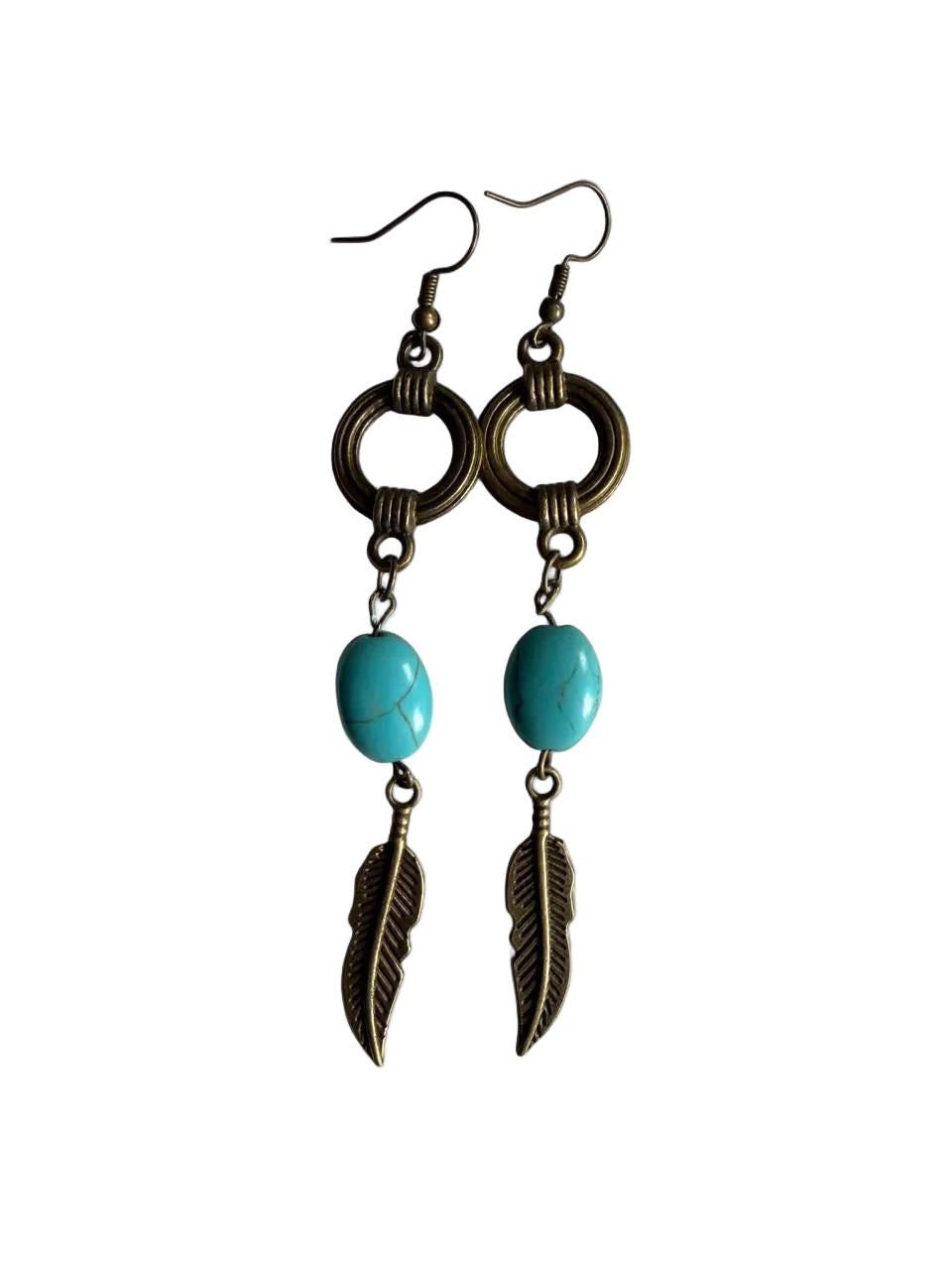 Desert Breeze Turquoise Feather Dangle Earrings – Boho Western Style