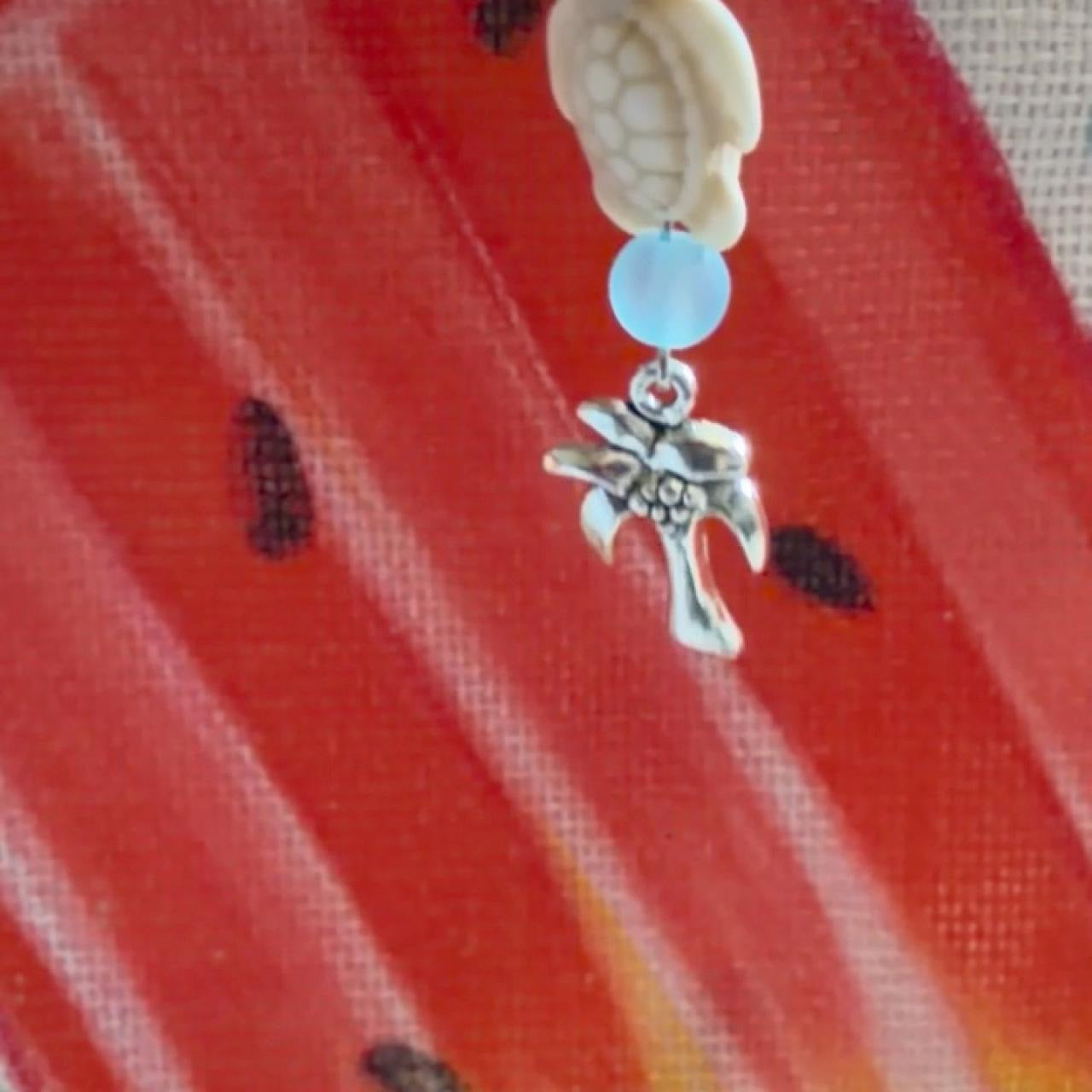 Handcrafted Coastal Sea Turtle & Palm Tree Dangle Earrings