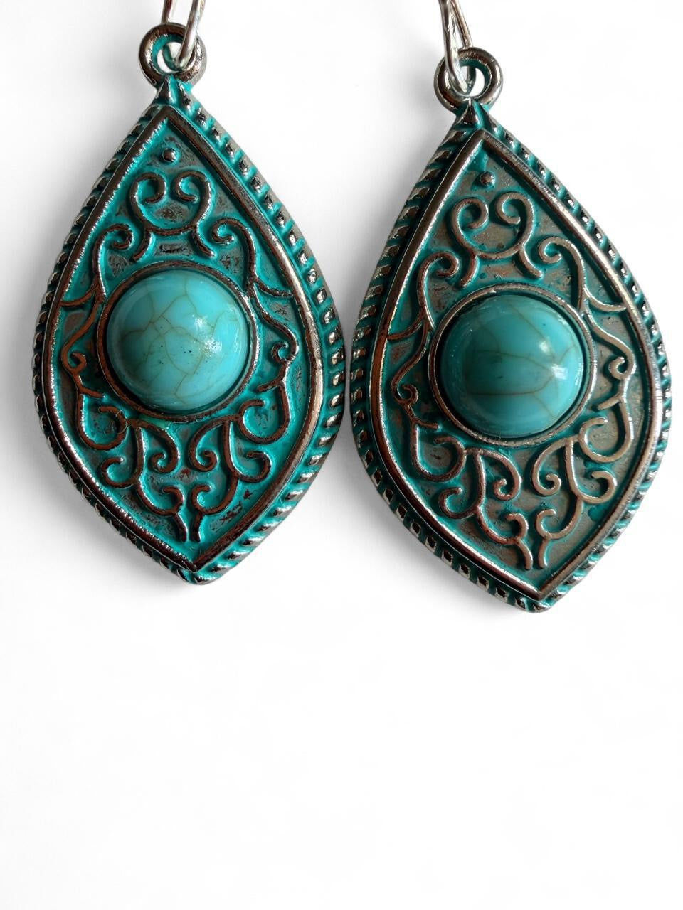 Handmade Boho Turquoise & Frosted Teardrop Dangle Earrings