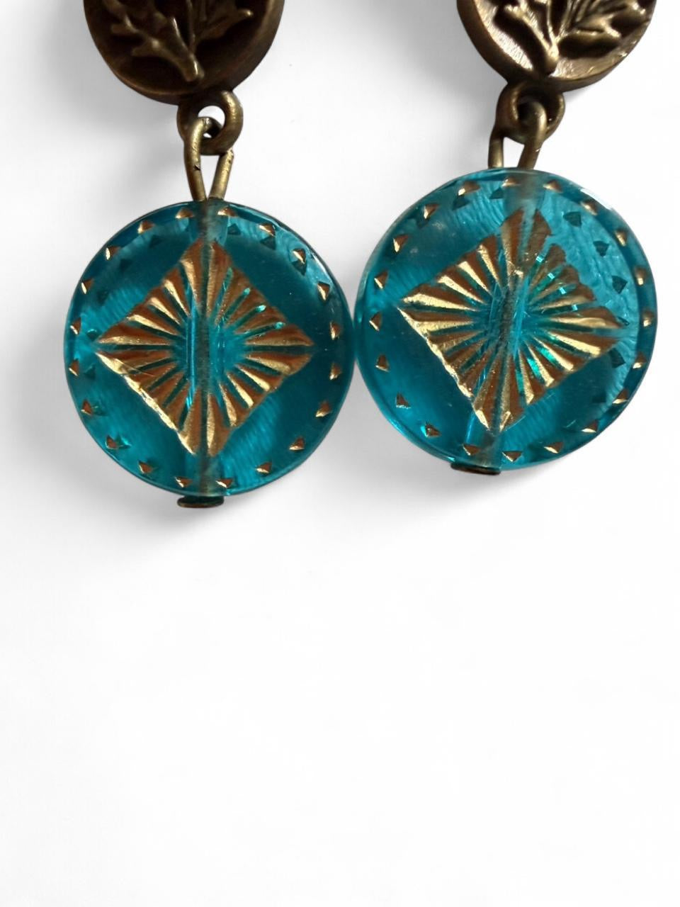 Handmade Turquoise Howlite & Brass Flower Coin Drop Earrings
