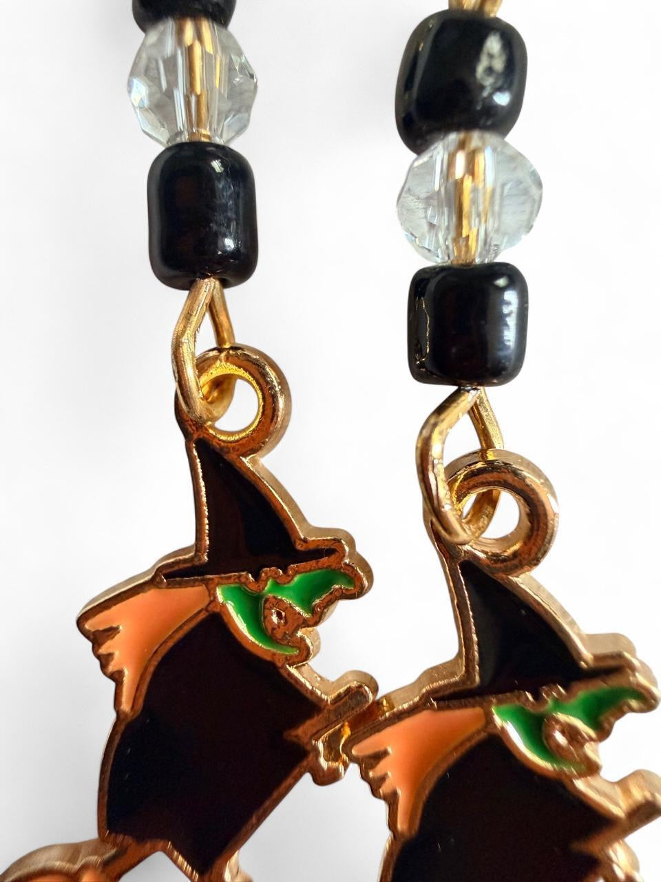 Boo-tiful Flying Witch Earrings | Witch on Broom Dangle Earrings | Halloween Enamel Earrings | Boo-tiful Souls Collection