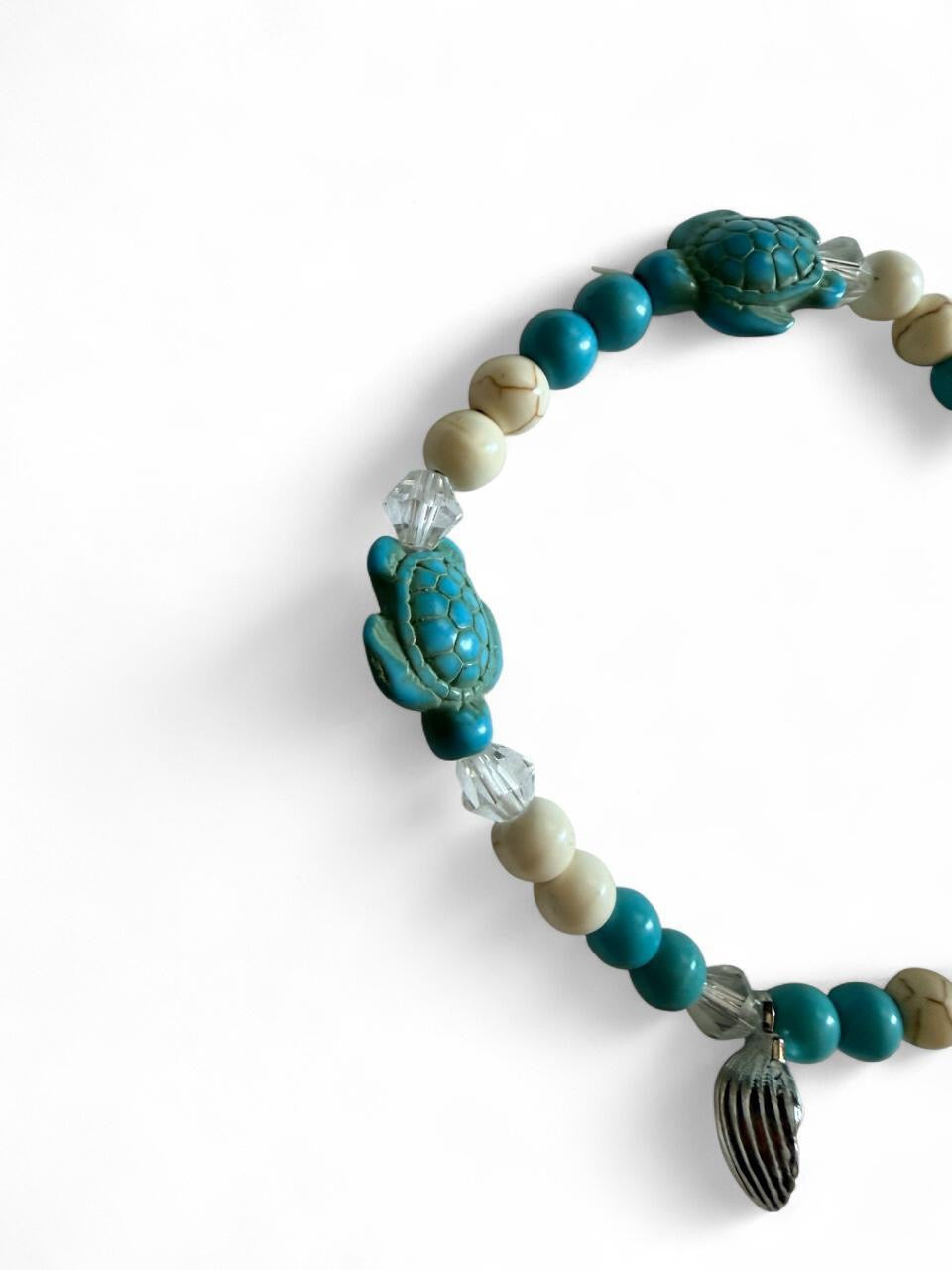 Handcrafted Turquoise Sea Turtle & Pearl Seashell Coastal Anklet