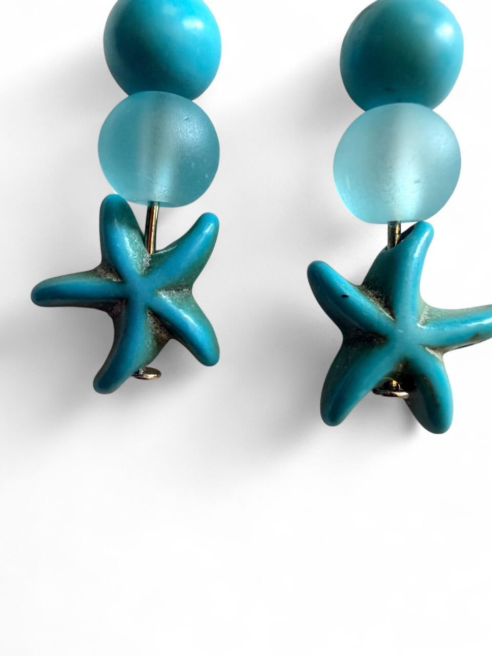 Handcrafted Turquoise Starfish Coastal Dangle Earrings