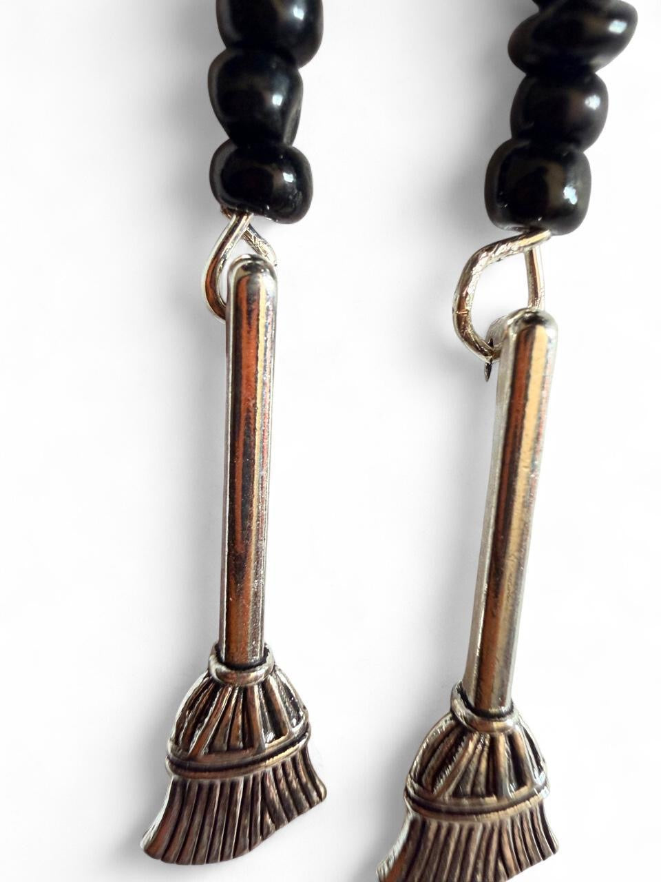 Boo-tiful Beaded Broomstick Earrings | Witch Broom Dangle Earrings with Black Beads | Halloween Earrings | Boo-tiful Souls Collection