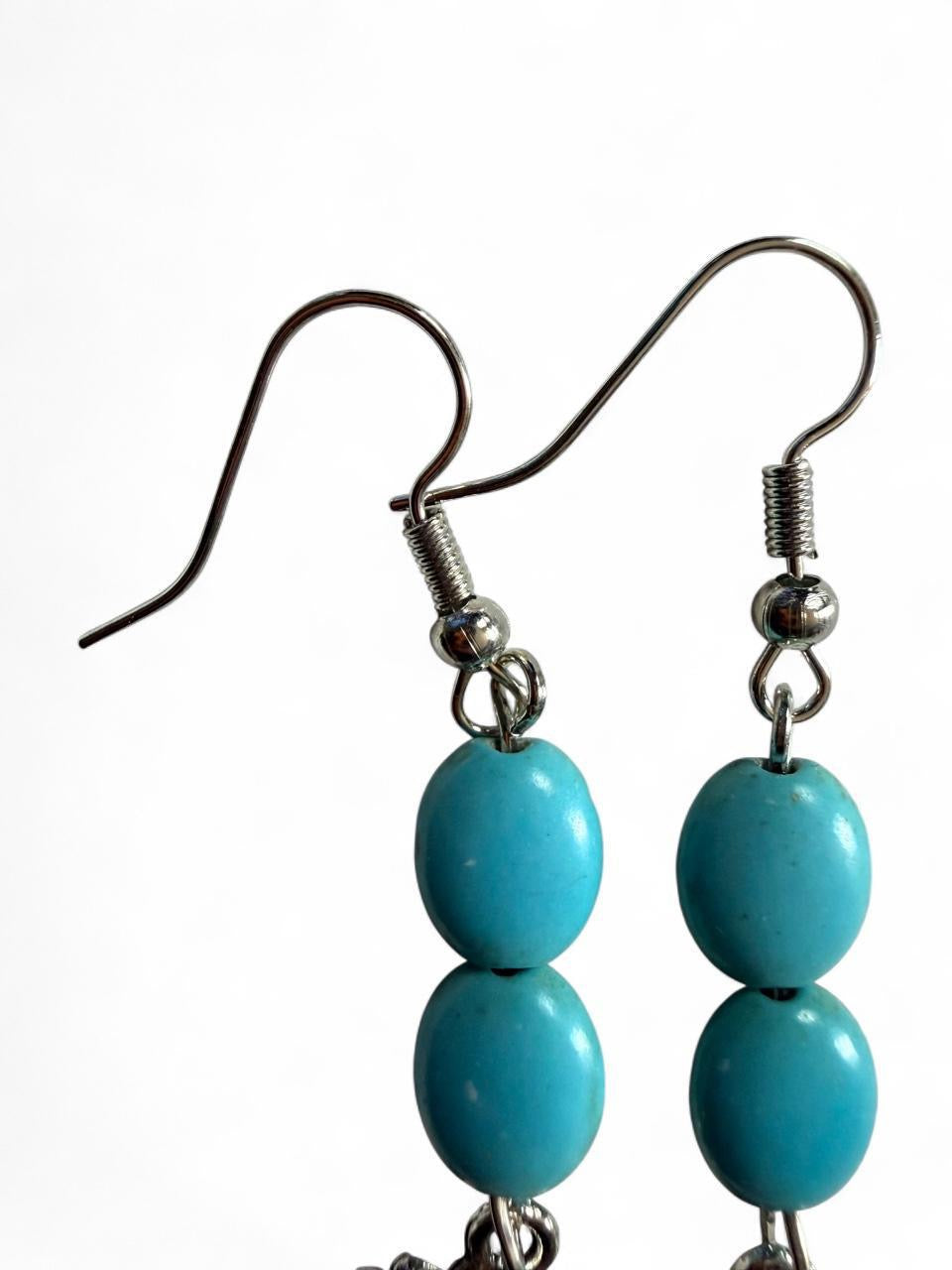 Handmade Turquoise Bead & Leaf Dangle Earrings