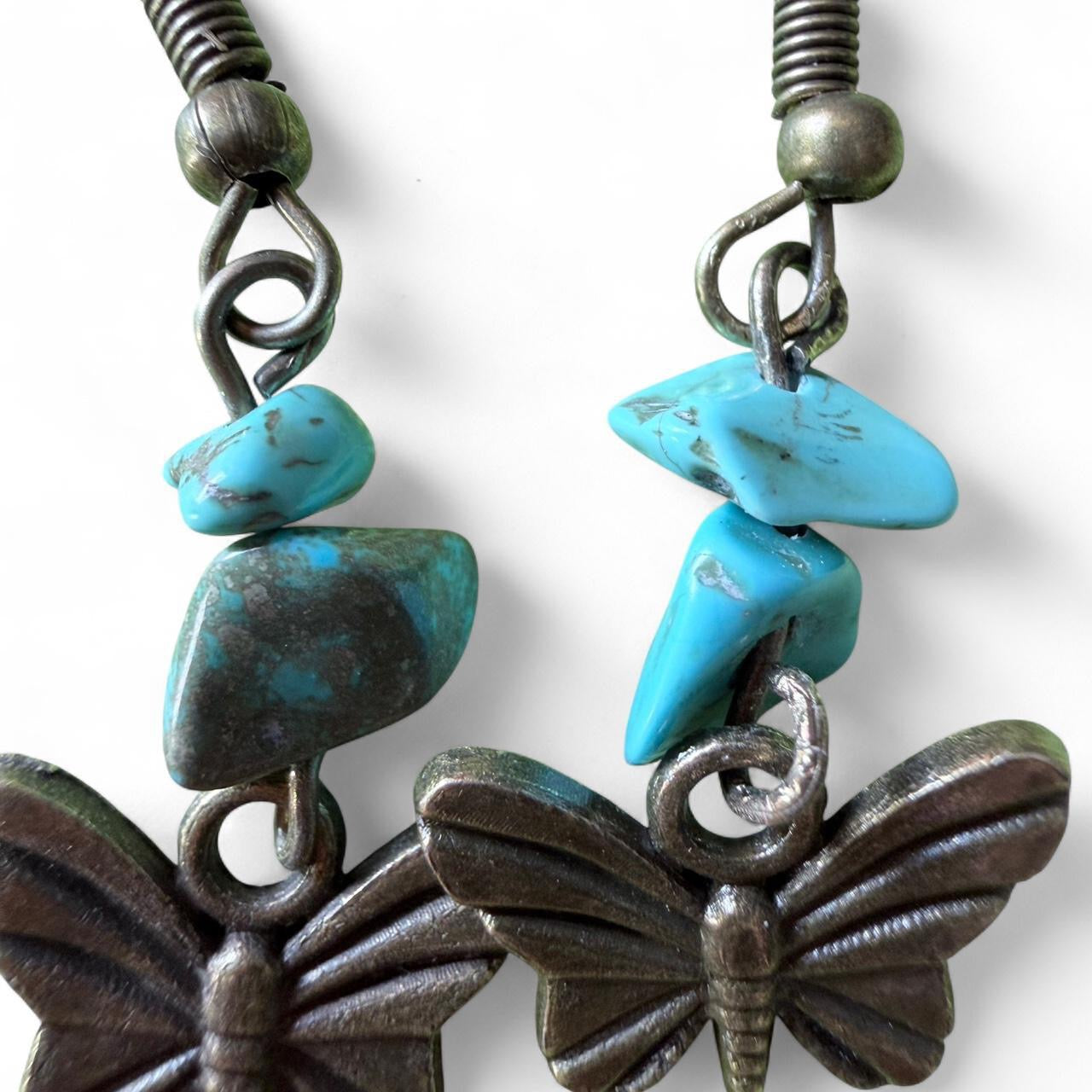 Handmade Turquoise Chip Butterfly Dangle Earrings | Boho Nature Inspired