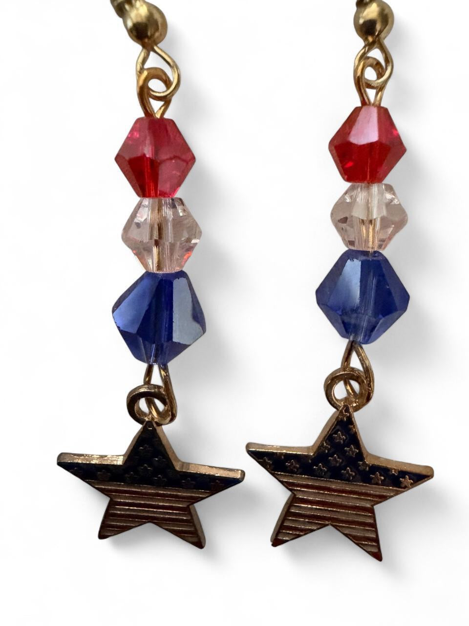 End of Summer Americana Star Earrings - Red White & Blue Patriotic Dangle