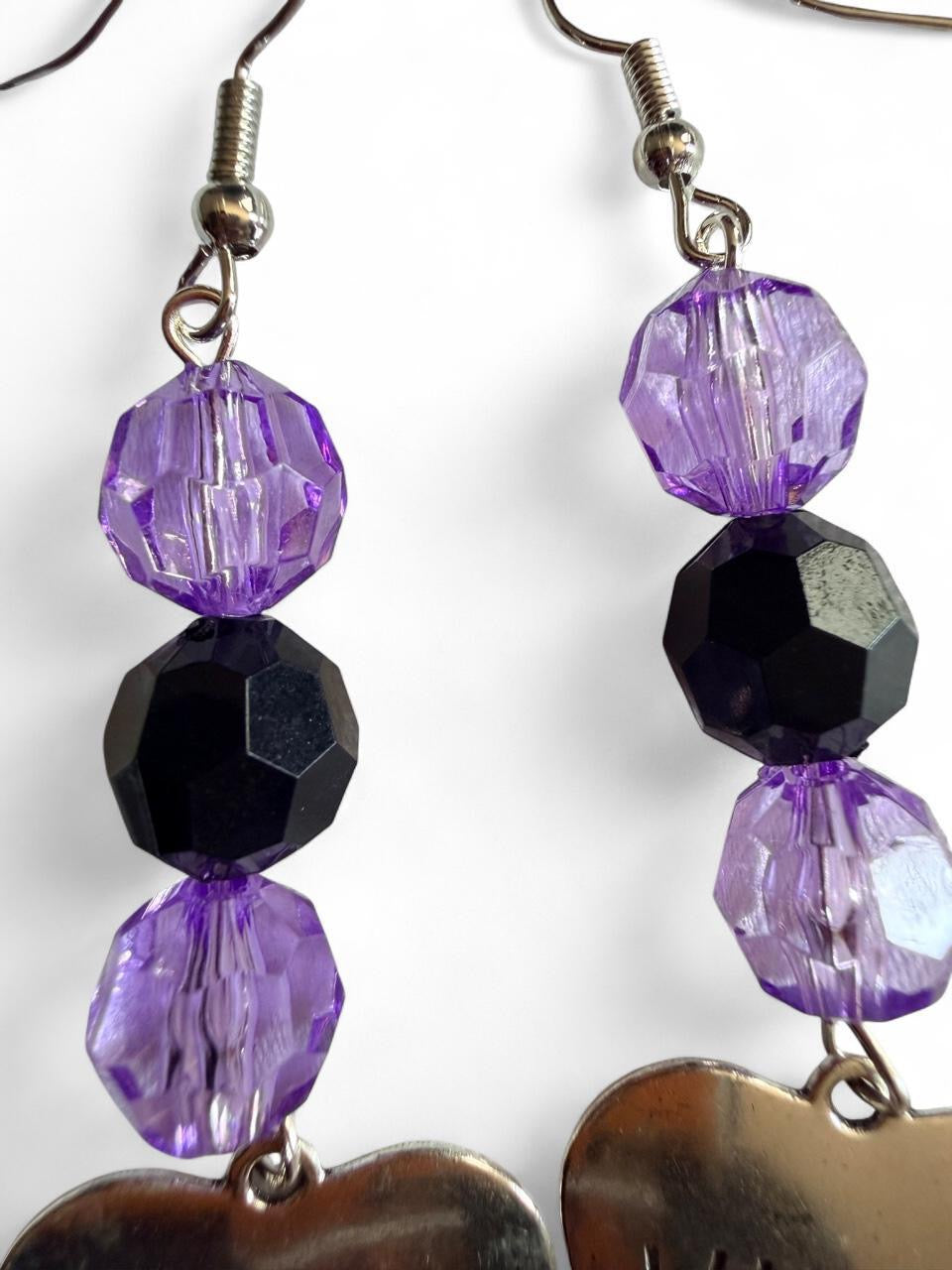 Boo-tiful Witch Heart Earrings | Stamped WITCH Heart Dangle Earrings | Purple & Black Beaded Halloween Earrings | Boo-tiful Souls Collection