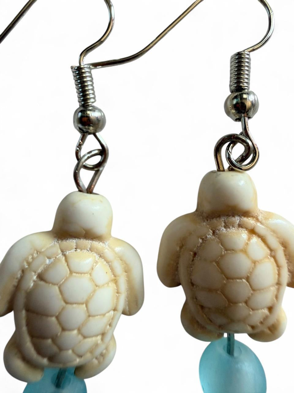 Handcrafted Coastal Sea Turtle & Palm Tree Dangle Earrings