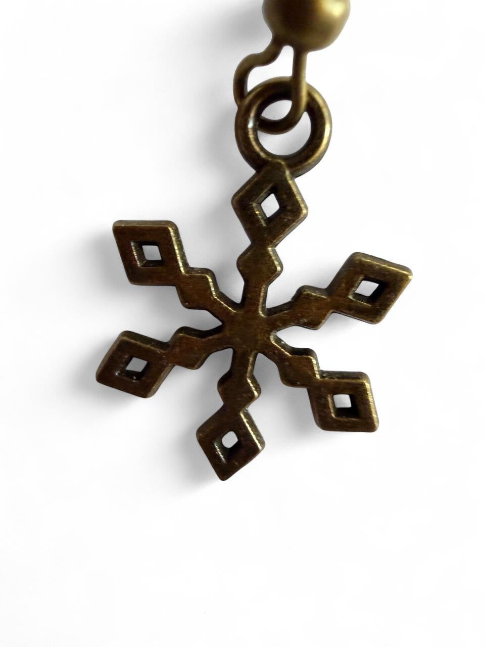 Handmade Bronze Snowflake Earrings – Winter Snow Dangles