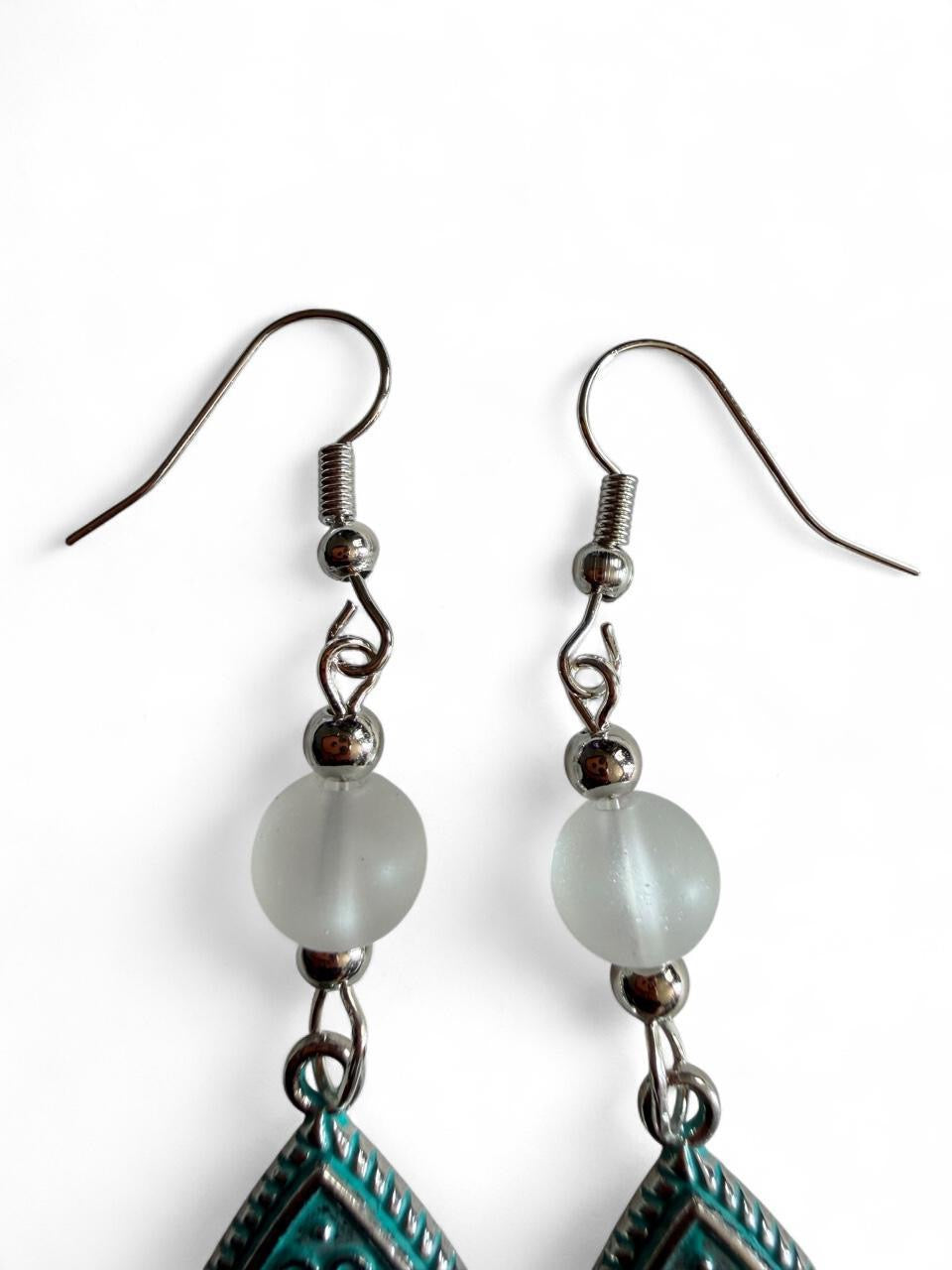 Handmade Boho Turquoise & Frosted Teardrop Dangle Earrings