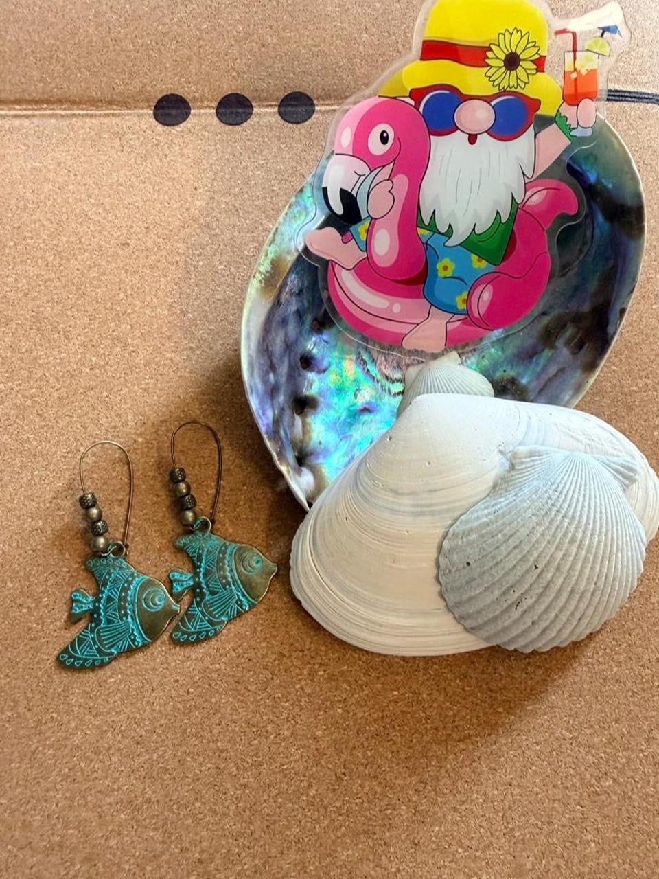 Handcrafted Verdigris Patina Tribal Fish Hoop Dangle Earrings