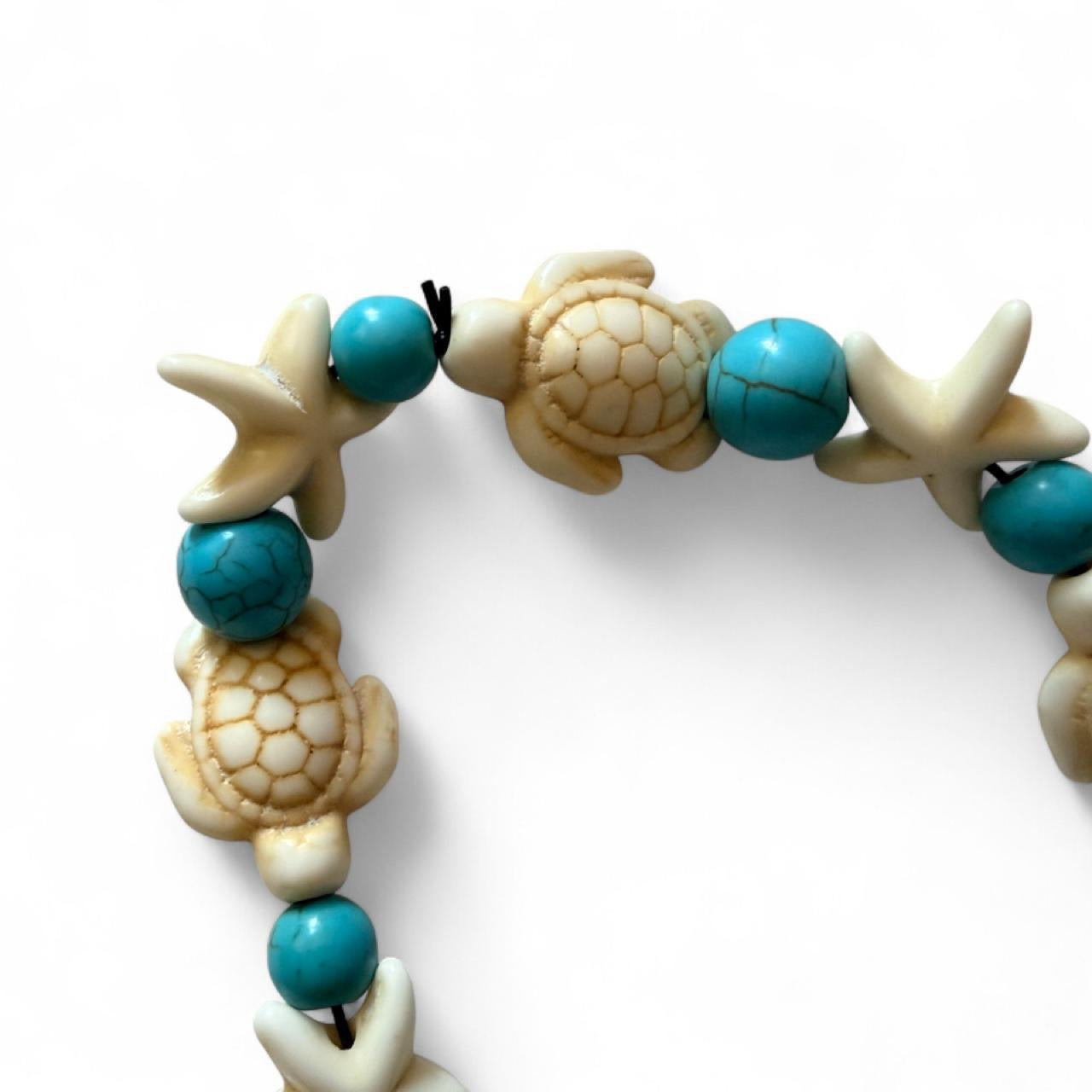 Handcrafted Turquoise Beaded Sea Turtle & Starfish Coastal Anklet