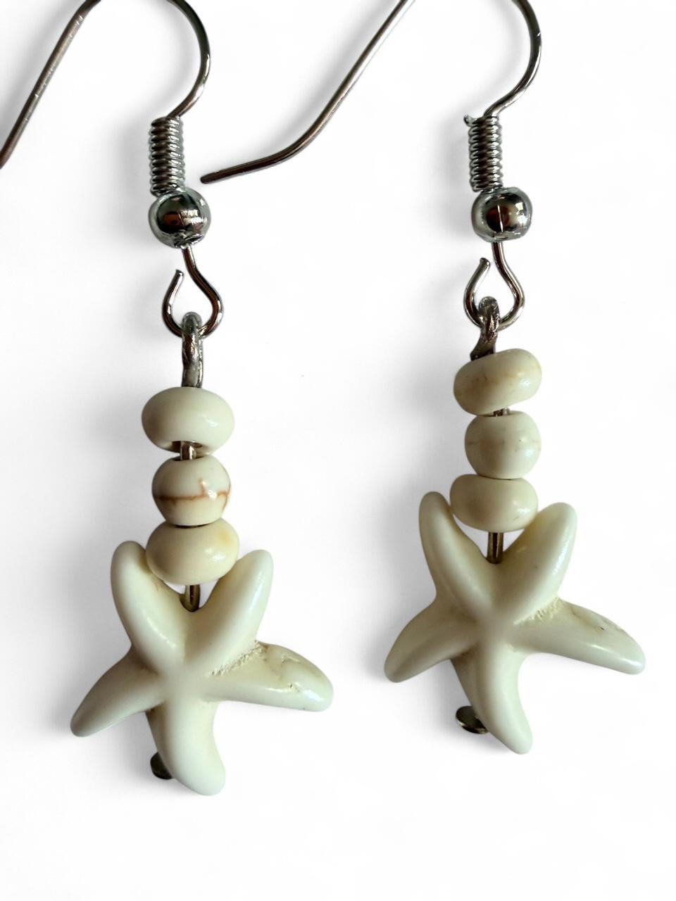 Handcrafted Cream White Minimalist Starfish Dangle Earrings