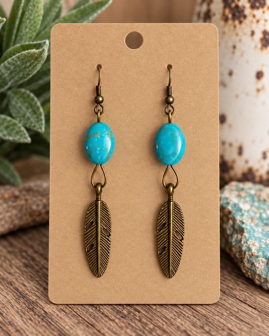 Harvest Souls Turquoise Oval Feather Earrings