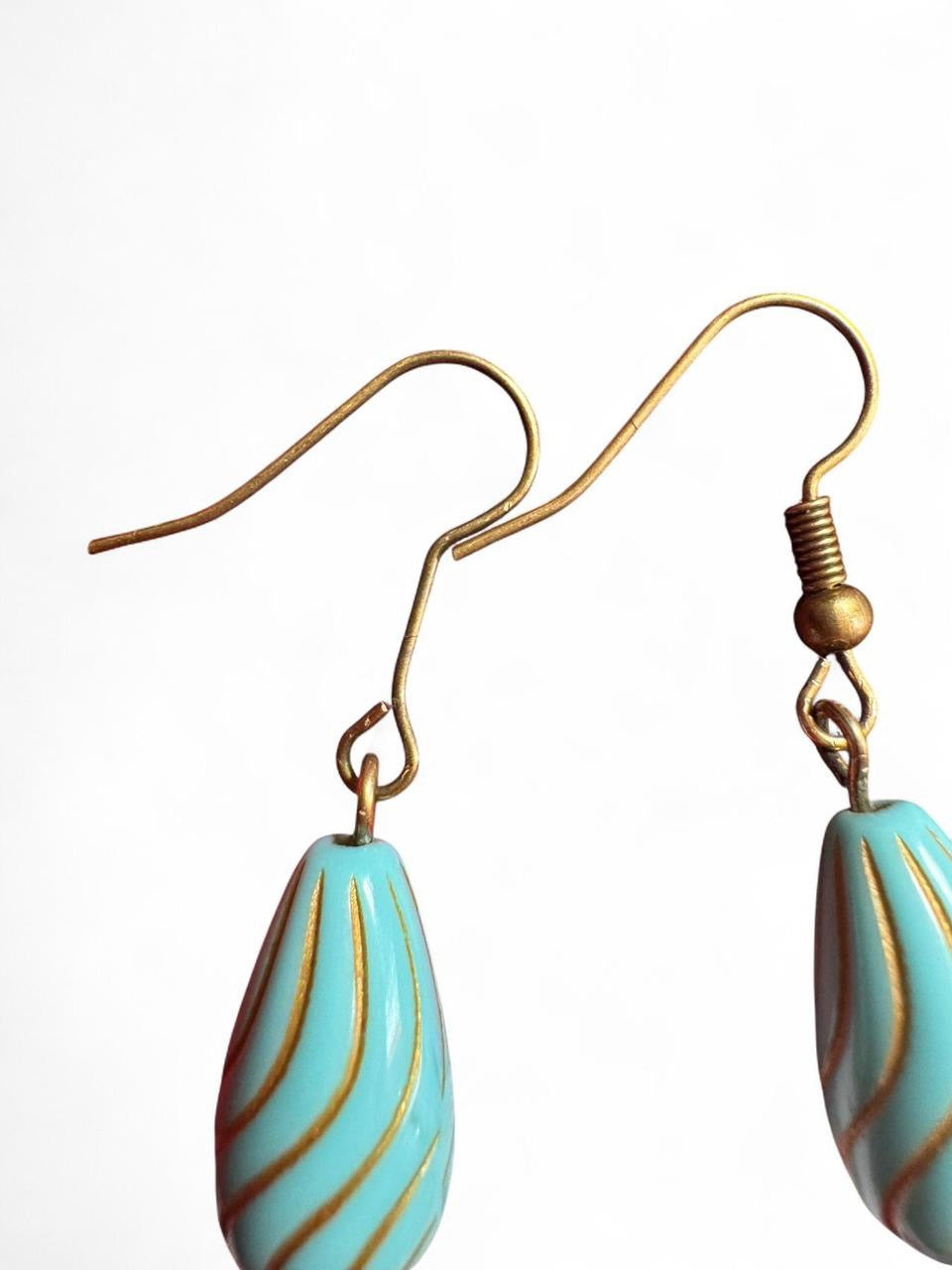 Turquoise Swirl Teardrop & Red Leaf Dangle Earrings – Handmade Boho Jewelry