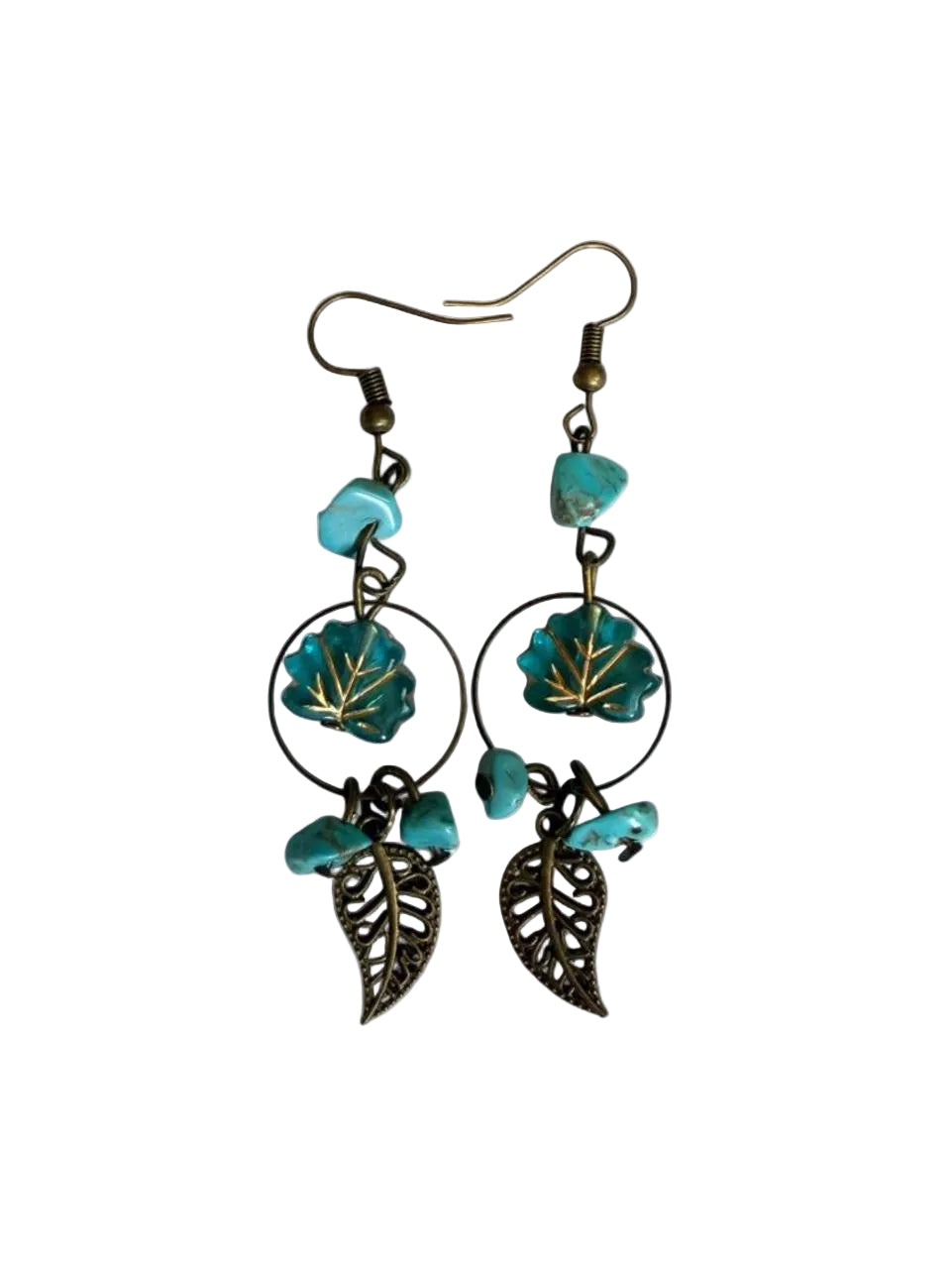 Harvest Souls – Turquoise Bloom & Bronze Leaf Earrings