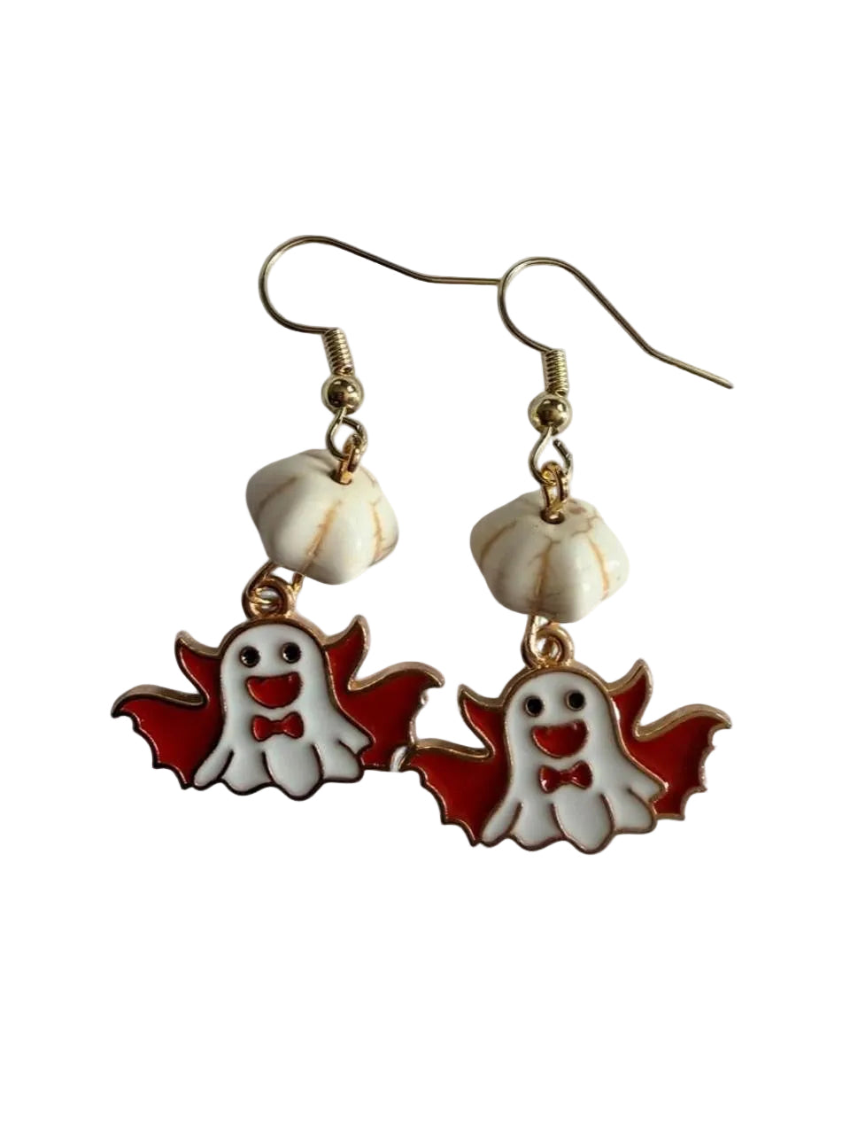 Boo-tiful Ghost Bat Earrings | Cute Halloween Ghost Dangle Earrings | White & Red Enamel Earrings | Boo-tiful Souls Collection