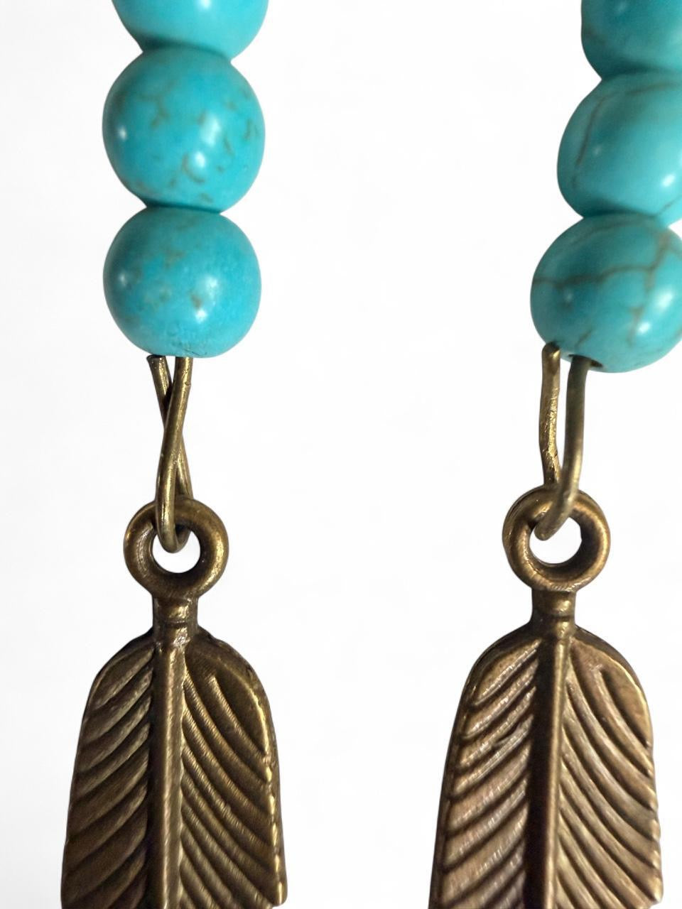 Harvest SOULS Triple Turquoise Feather Dangle Earrings