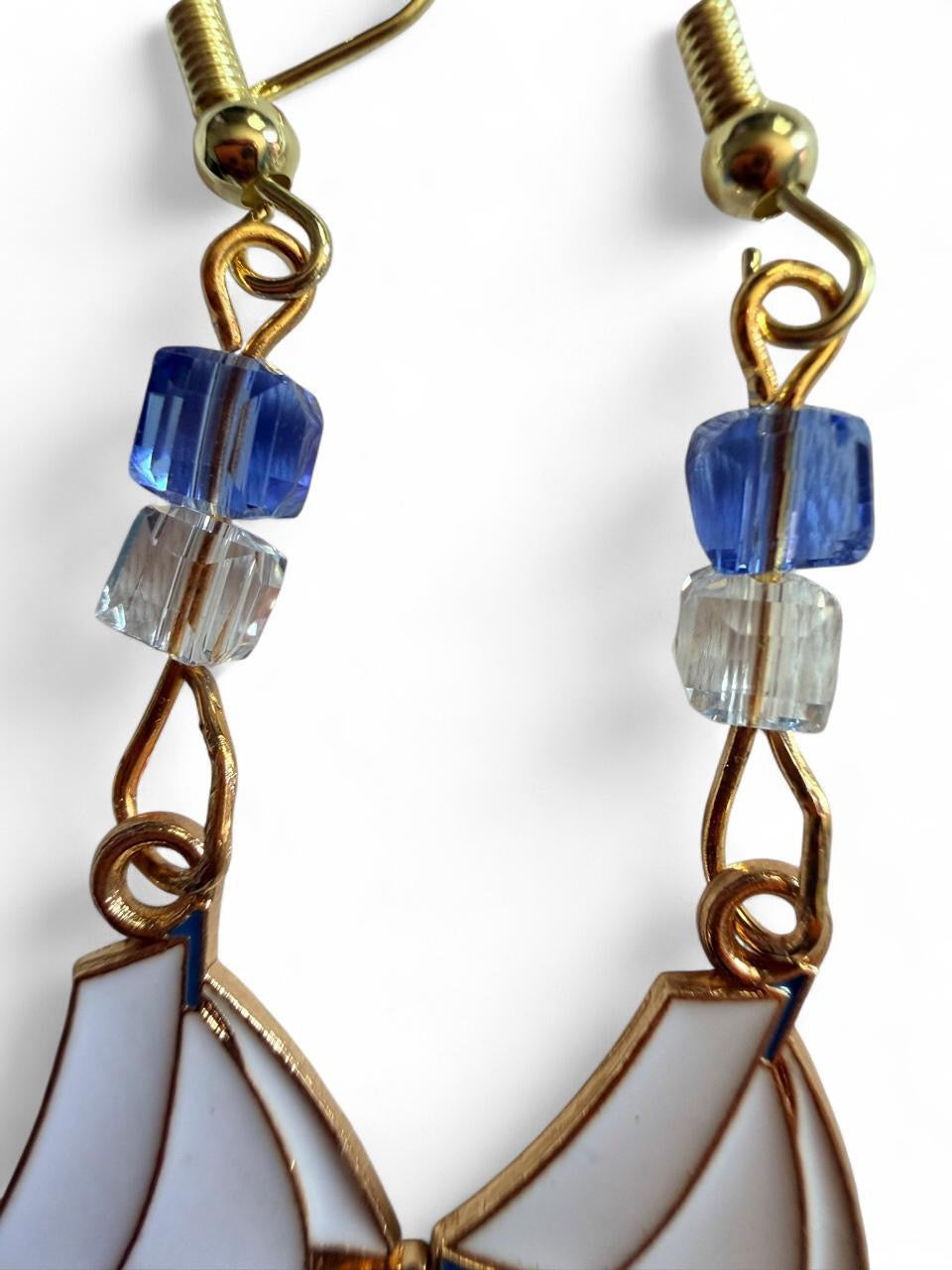 End of Summer Americana Sailboat Earrings - White and Blue Nautical Dangle
