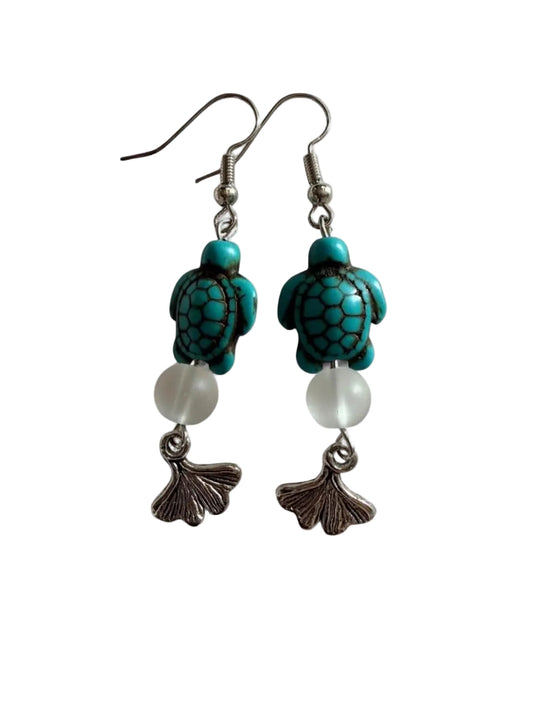 Handcrafted Turquoise Sea Turtle & Whale Tail Dangle Earrings