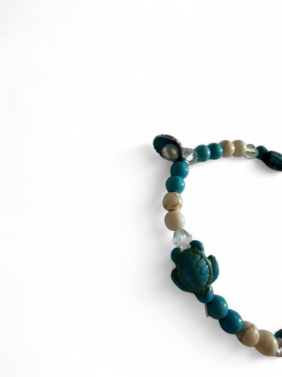 Handcrafted Turquoise Sea Turtle & Pearl Seashell Coastal Anklet