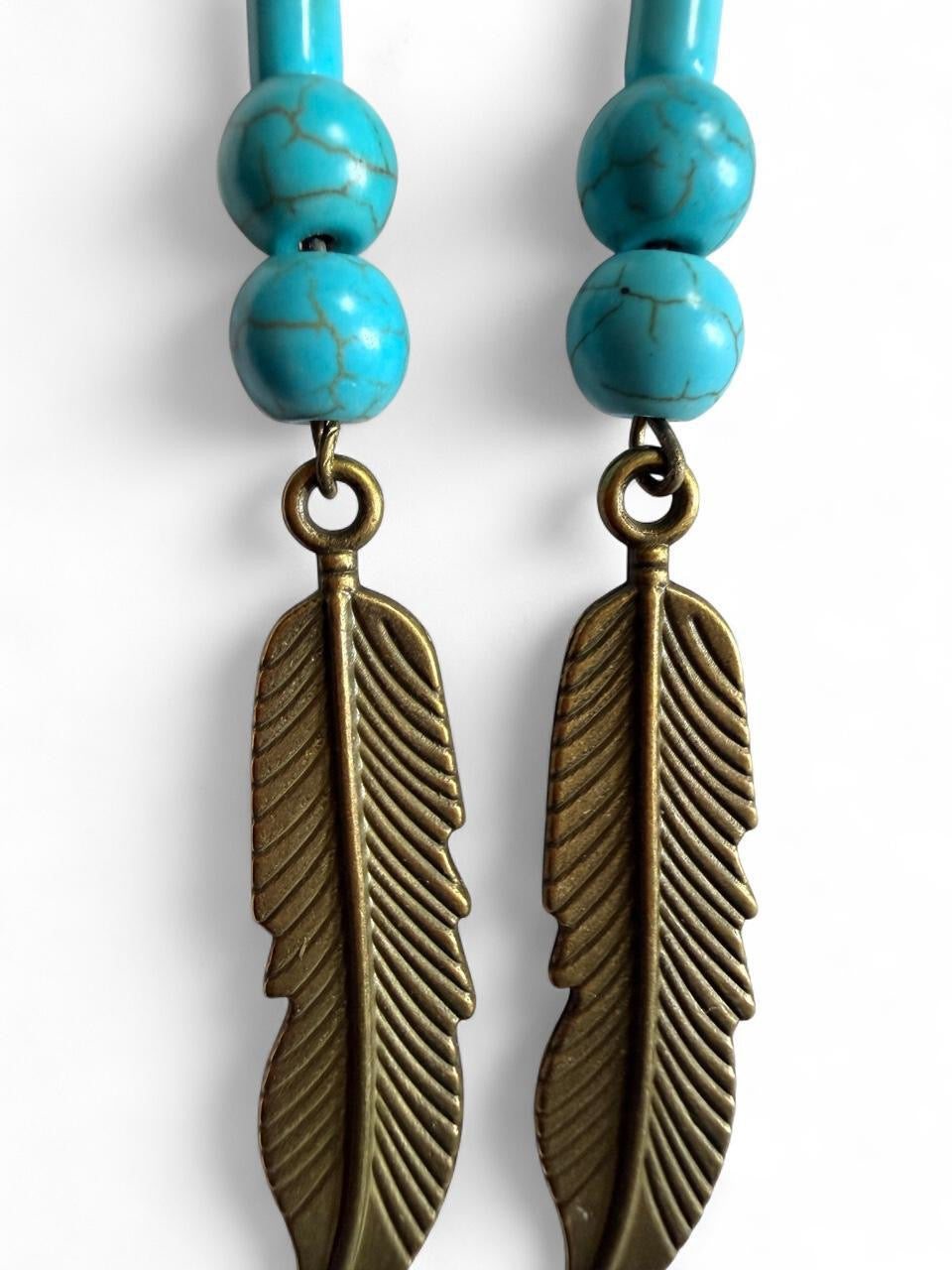 Handmade Turquoise & Brass Feather Dangle Earrings