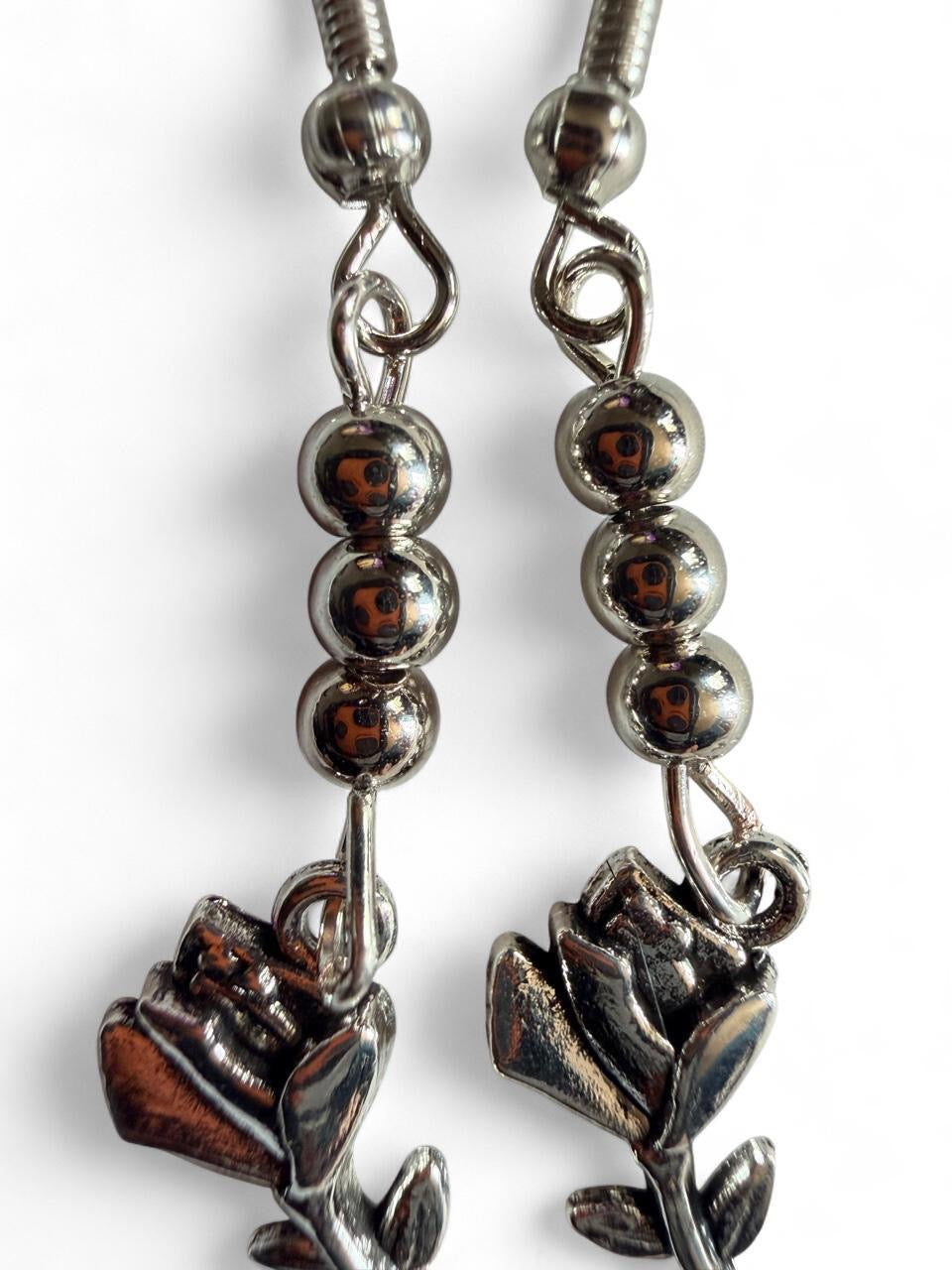 Silver Rose Dangle Earrings
