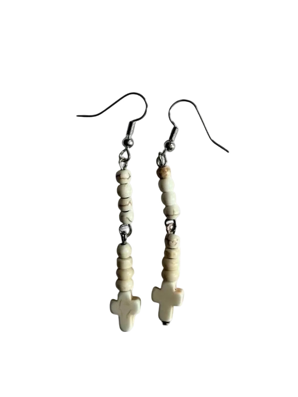Handmade Cream Faux Howlite Cross Dangle Earrings
