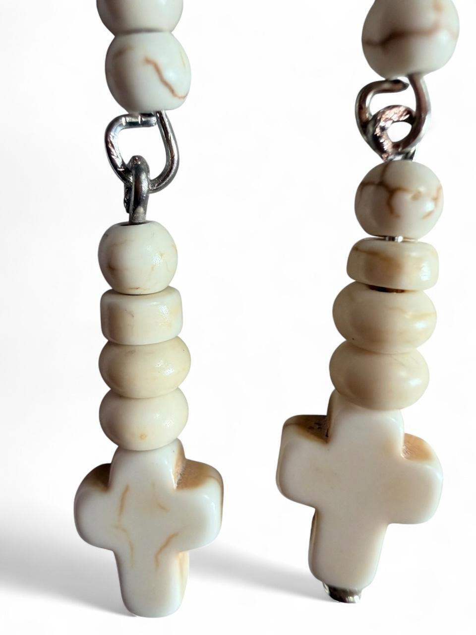 Handmade Cream Faux Howlite Cross Dangle Earrings