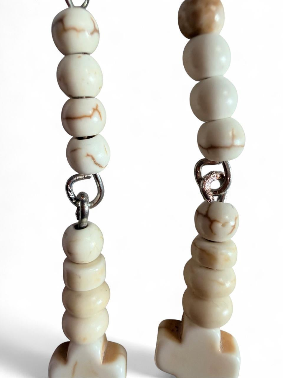 Handmade Cream Faux Howlite Cross Dangle Earrings
