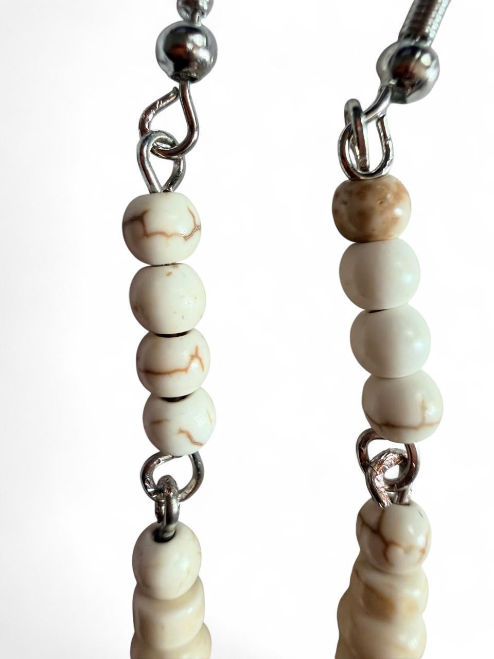 Handmade Cream Faux Howlite Cross Dangle Earrings