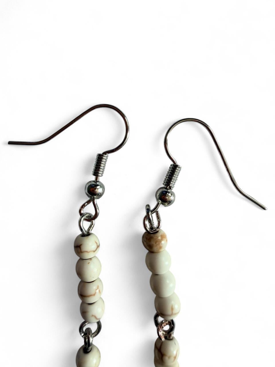 Handmade Cream Faux Howlite Cross Dangle Earrings