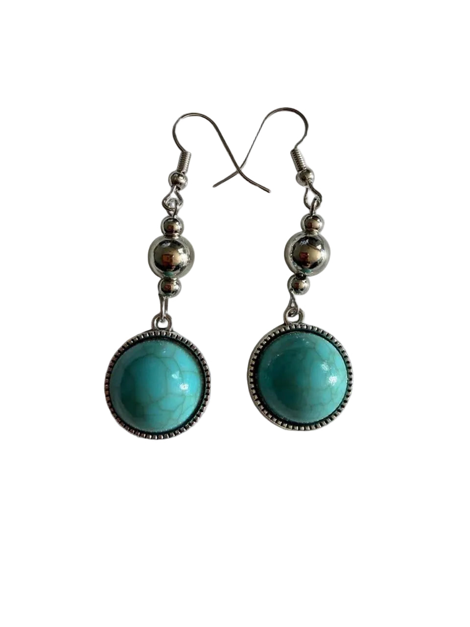 Handmade Turquoise Dangle Earrings | Boho Silver Tone Statement Earrings