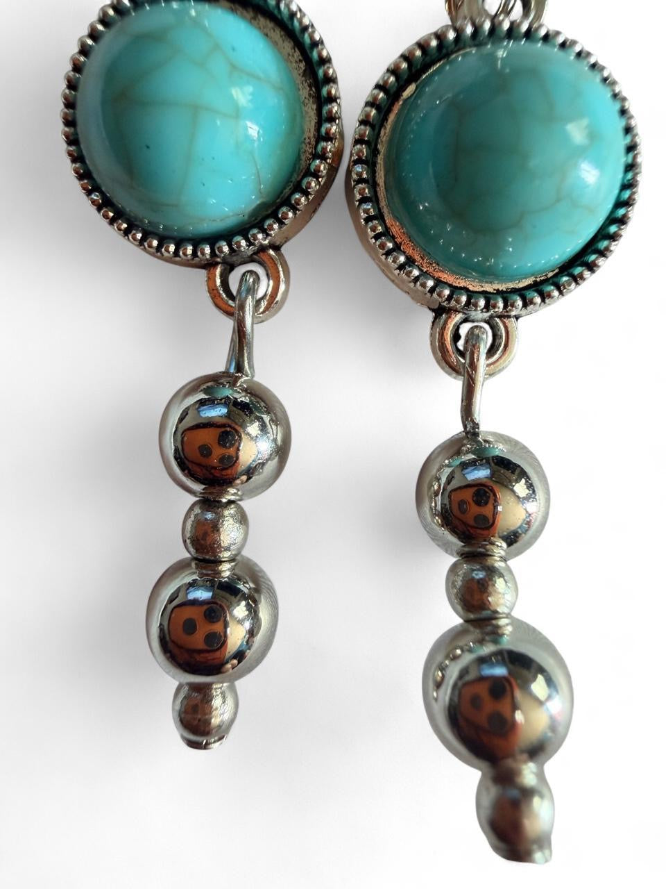 Turquoise Stone Drop Earrings | Pink Camo Soul Handmade Jewelry