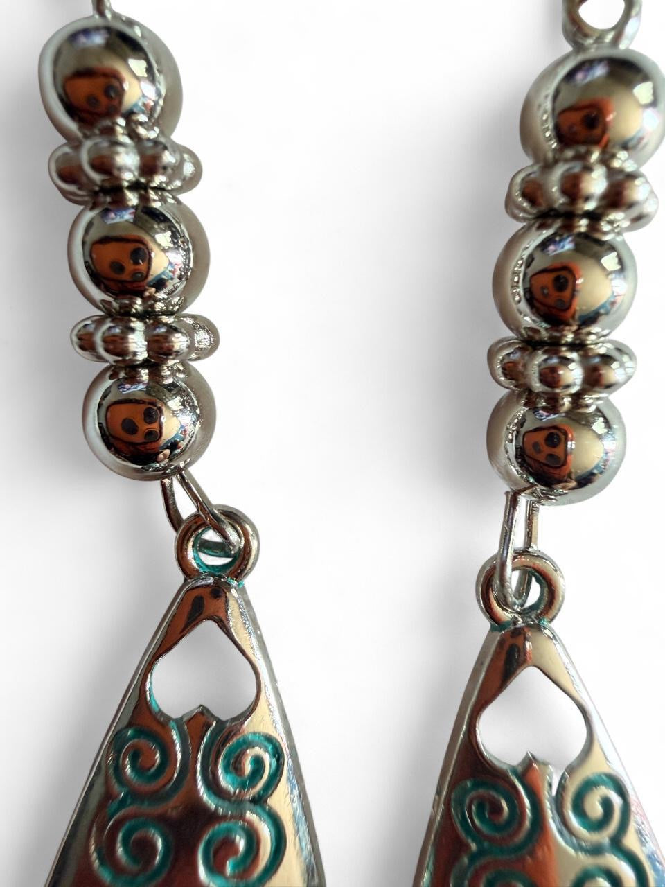 Handmade Turquoise Patina Teardrop Earrings | Boho Silver Statement Earrings