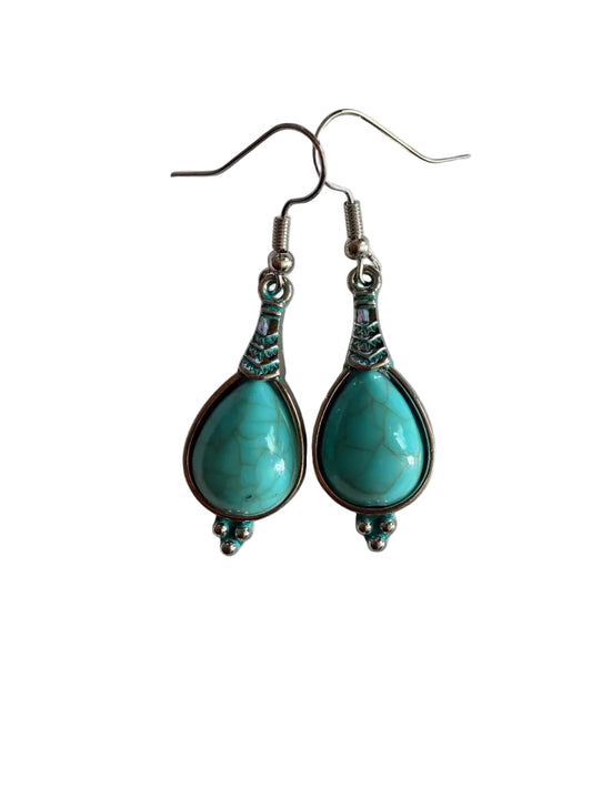 Turquoise Teardrop Dangle Earrings | Handmade Boho Jewelry