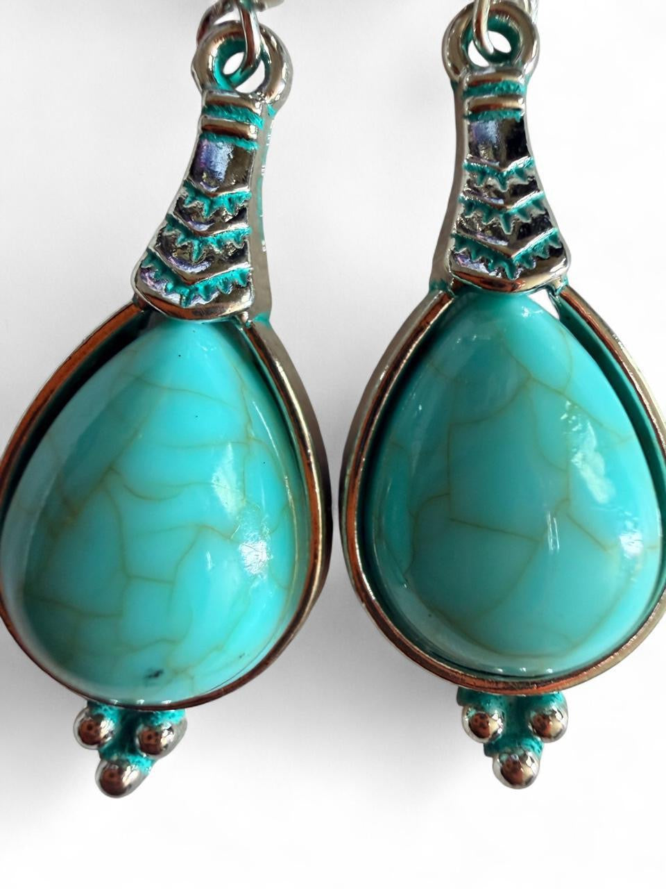 Turquoise Teardrop Dangle Earrings | Handmade Boho Jewelry